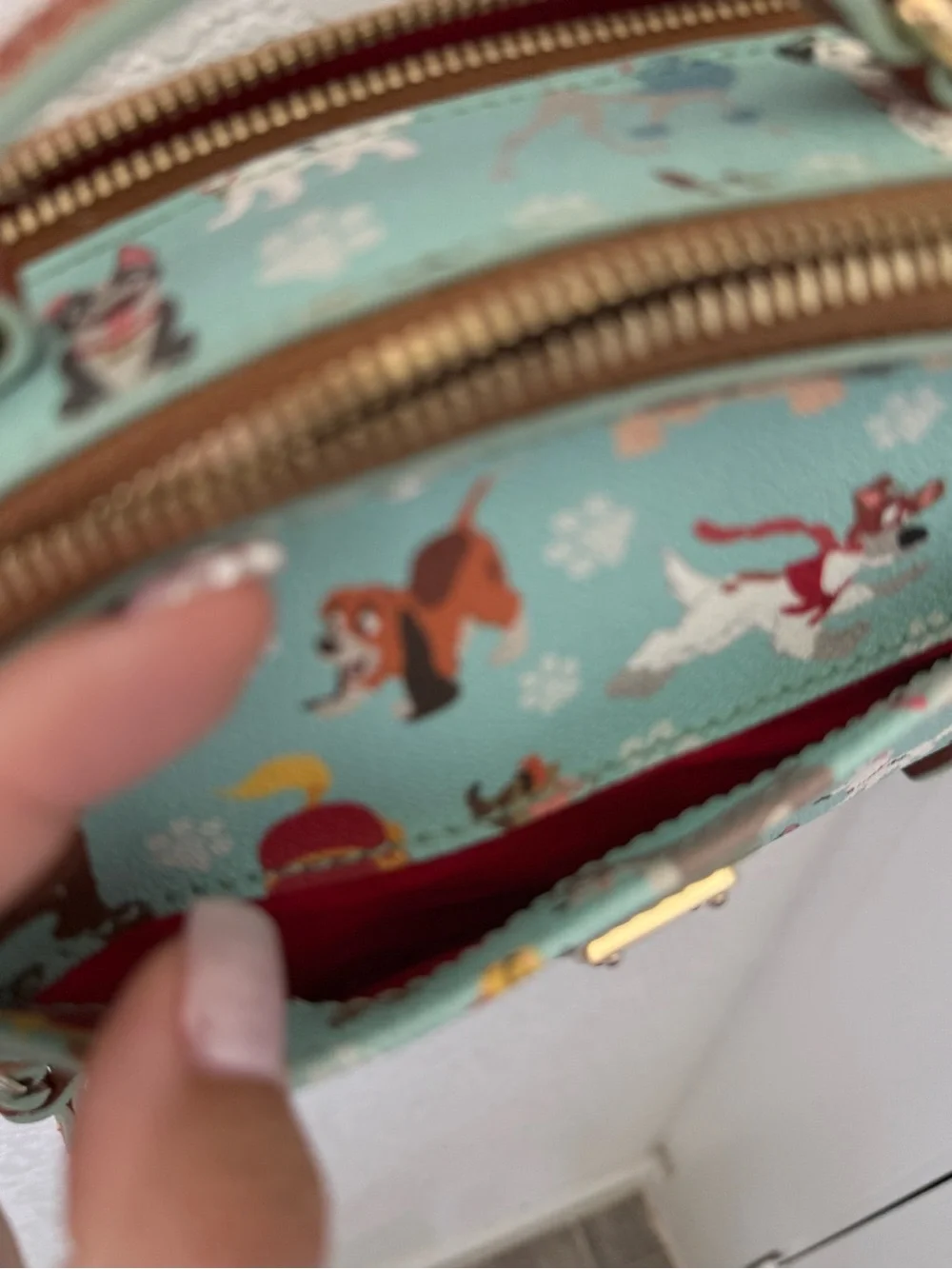 Dooney & Bourke Aqua Disney Dogs Crossbody with Brown Trim